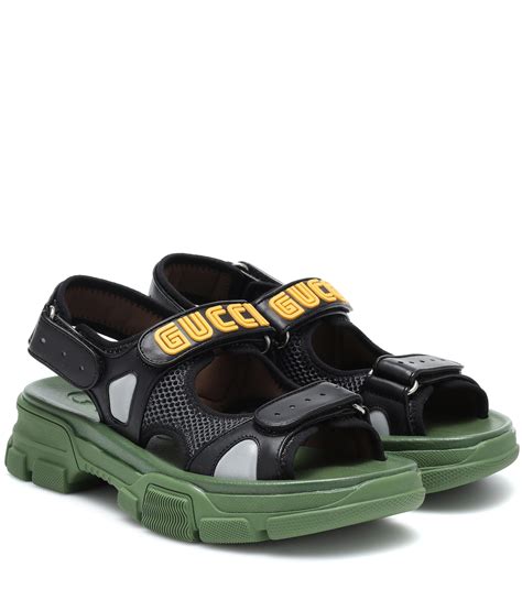 gucci aguru leather and mesh sandals|Gucci leather sandals for men.